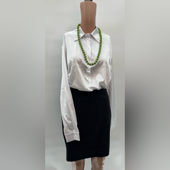 White Satin Polyester Button-Down Blouse – Size L NWOT - Picture 5 of 5